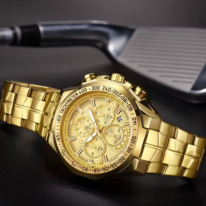 WWOOR – montre-bracelet chronographe doré pour homme