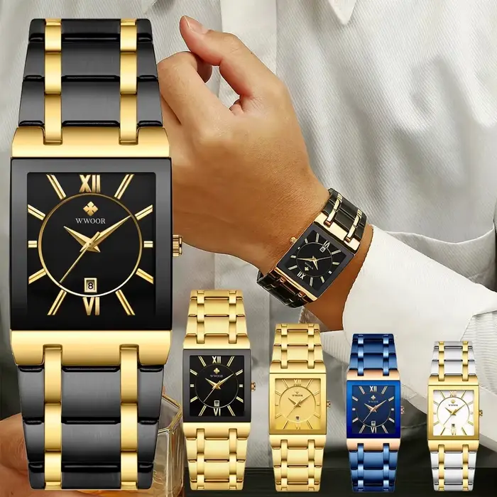 WWOOR 2025 mode hommes montres haut de gamme montre-bracelet de luxe Quartz carré étanche genève conception