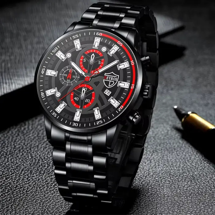 Montre de sport à quartz noire pour homme