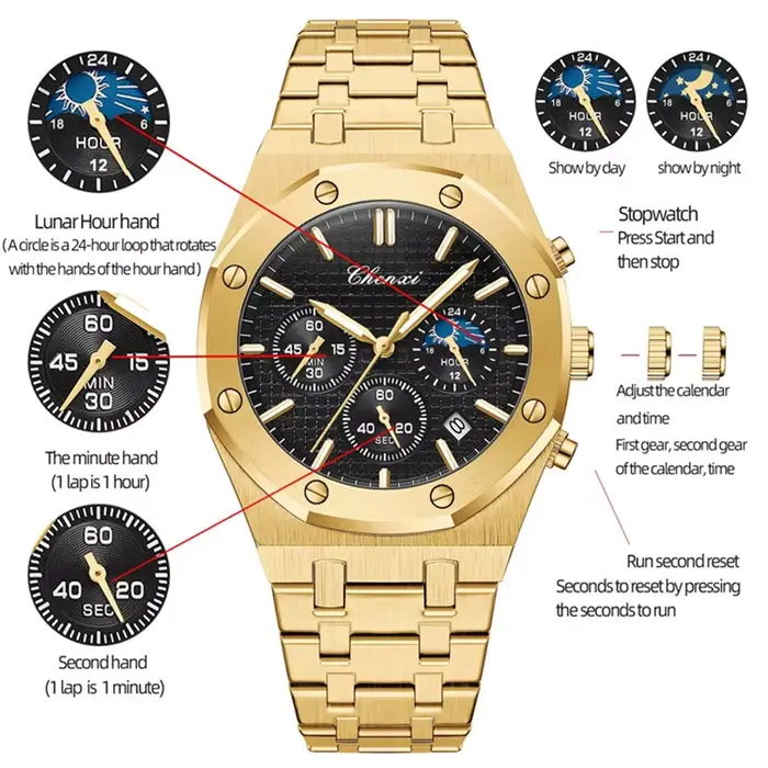CHENghts-Montre de sport à quartz de luxe pour homme