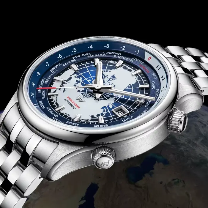 Montre WM057 Mécanique Hommes Haute Qualité Saphir Heure Mondiale Occasions Spéciales Argent Bleu Ciel Bleu Multicolore Or Violet Noir