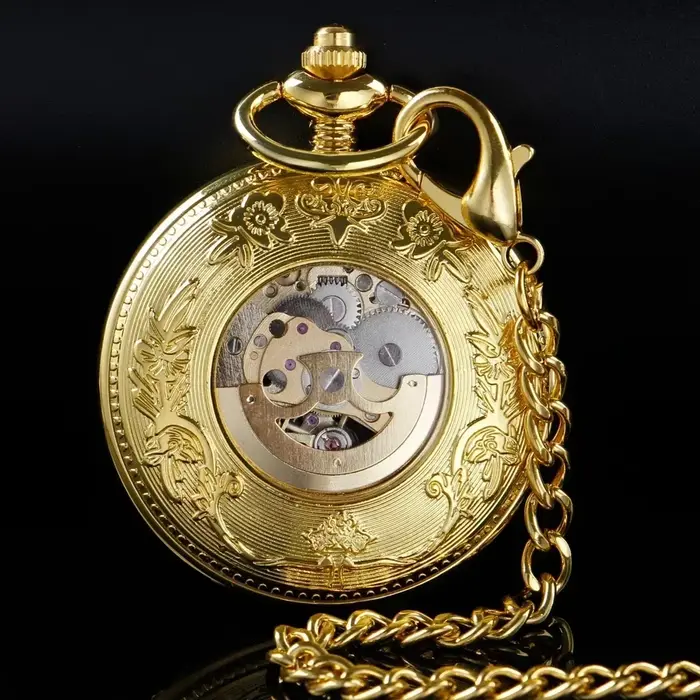 Montre de poche mécanique de luxe dorée pour homme