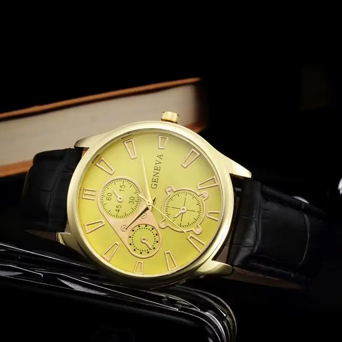 Genève-Montre-bracelet en cuir pour homme