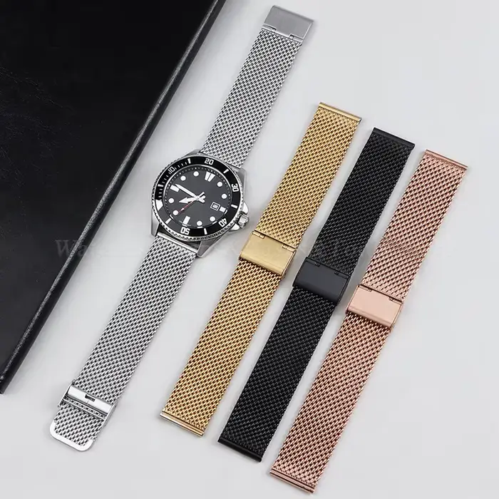 Bracelet de montre milanais universel en acier inoxydable pour homme et femme avec fermeture en acier inoxydable pour montres de luxe et marques populaires différentes couleurs et tailles
