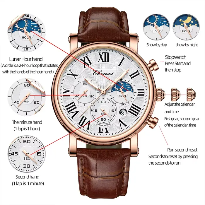 CHENXI mode affaires hommes montres haut de gamme montre à Quartz Date automatique chronographe
