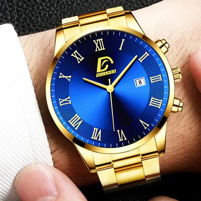 Mode hommes montres en or de luxe minimaliste Quartz montre-bracelet