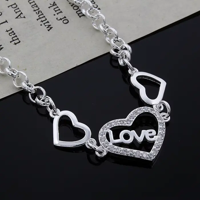 Bracelets en argent sterling 925 pour femmes, avec chaîne en forme de cœur LOVE en cristal, bijoux t