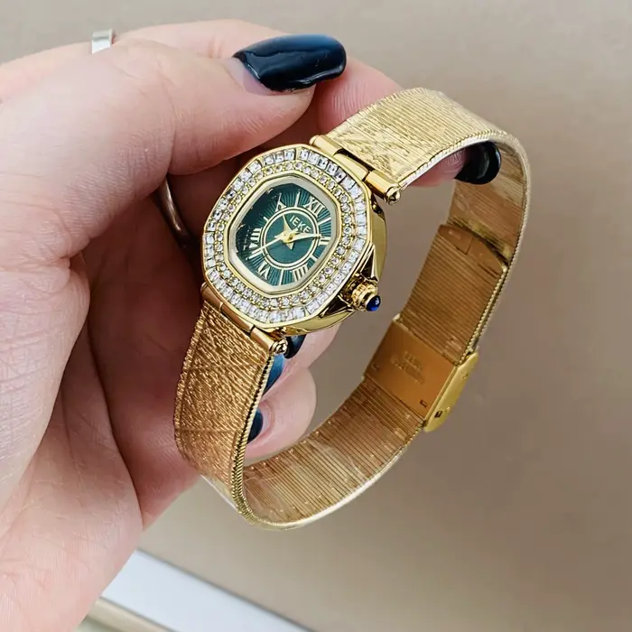 Femmes montre à Quartz Vintage or vert Orologio bracelet en acier inoxydable Reloj Mujer filles horloge dames de luxe nouvelle montre-bracelet en diamant