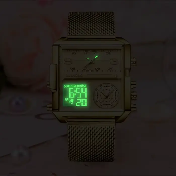 Nouvelle montre LIGE en or pour femmes, montre carrée mode double affichage, résistante à l'eau, pour occasions spéciales et quotidiennes