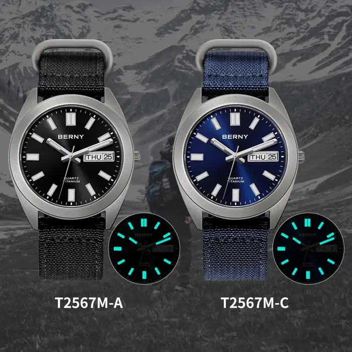 Montre en titane BERNY sportive avec verre saphir étanche pour homme occasions spéciales et activités quotidiennes