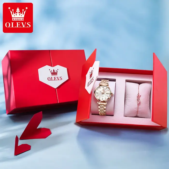 OLEVS 5536 femme montre à Quartz de luxe or Rose bracelet en acier losange verre dames montre-bracelet Date automatique