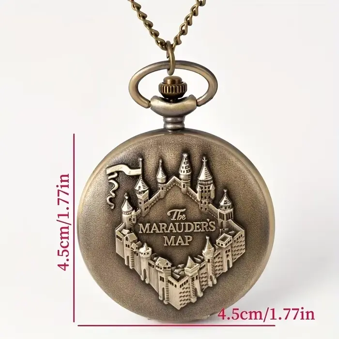 Montre de poche vintage Castle en relief Marauder Map avec chaîne en bronze - Un accessoire intemporel!