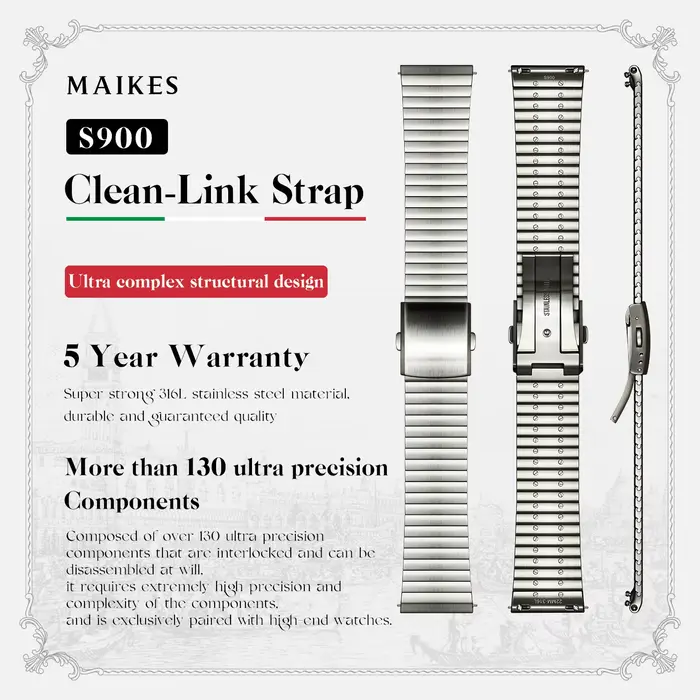 MAIKES S900 Clean Link – Bracelet de montre en acier inoxydable 316L, accessoires à dégagement rapid