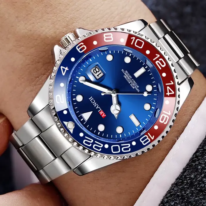 ARLANCH Montre Homme Quartz Acier Lumineuse Date Lunette Rotative Sport Affaires Étanche Relogio Masculino