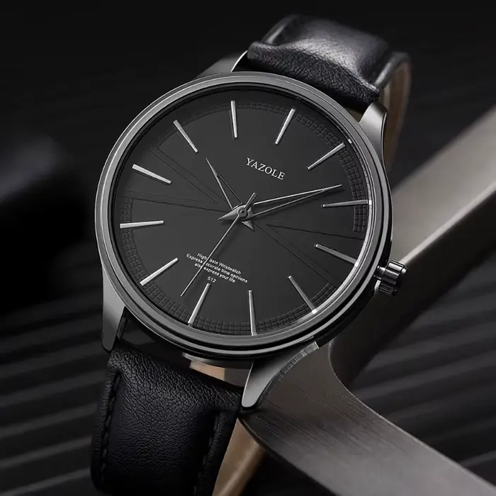 Montre homme YAZOLE à quartz avec bracelet en cuir pour occasions formelles et sociales cadeau homme
