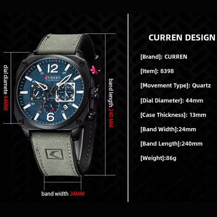 CURREN – montre chronographe carrée vintage pour hommes