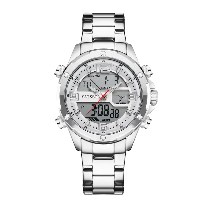 Montre Hybride pour Homme |   Montre étanche 5ATM avec bracelet en acier, double mouvement, aiguille