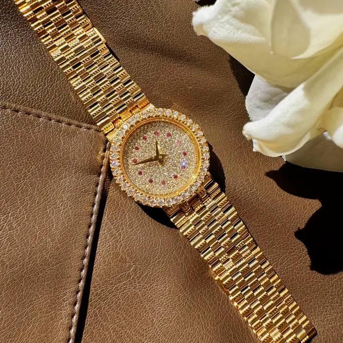 Dainty-Montre en acier inoxydable plaqué or 24 carats pour femme