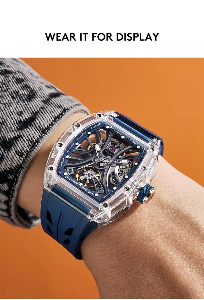 Montre-bracelet mécanique Daniel Gorman 2026 Tonneau automatique pour hommes d'affaires avec cadran ajouré en cristal lumineux cadeau occasionnels spéciaux