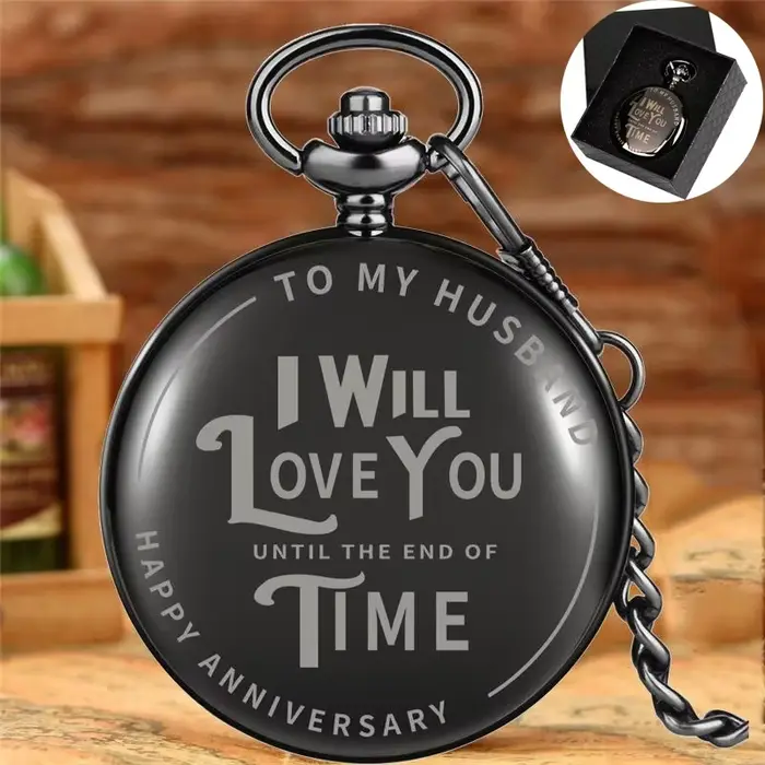 Montre de poche à quartz antique « Je t'aime jusqu'à la fin des temps » pour homme, avec chaîne de m