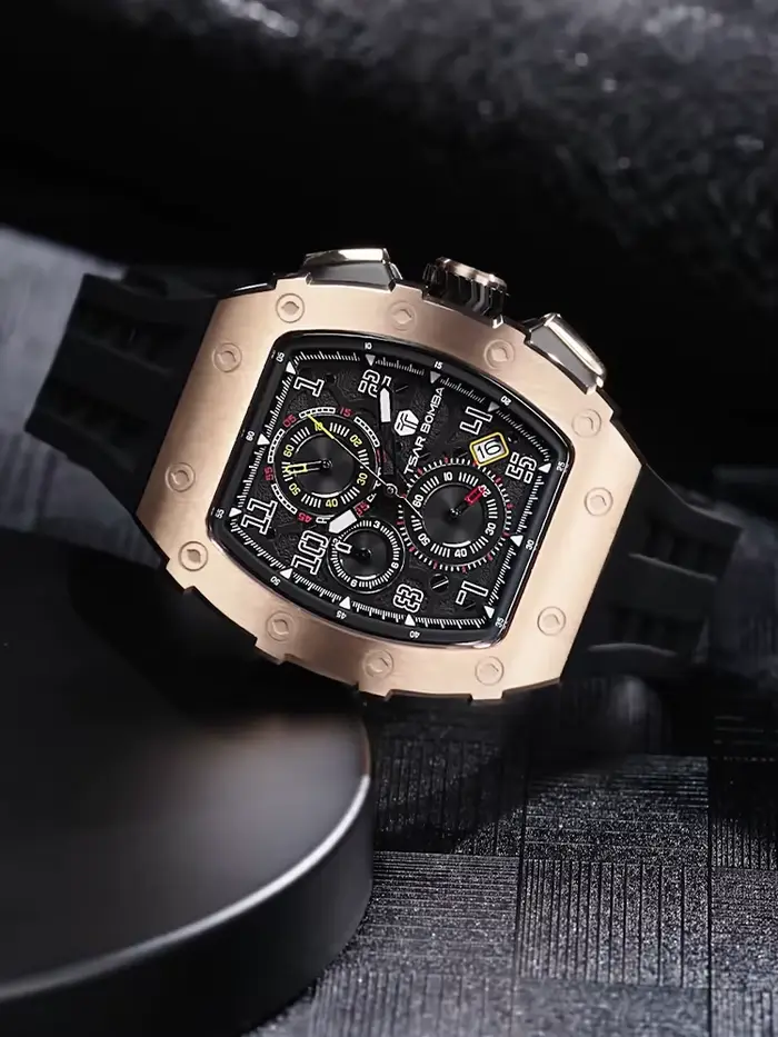 Montre TSAR BOMBA TB8204 Luxe Chronographe Stylish Hommes Occasions Spéciales Quartz Résistante à l'Eau