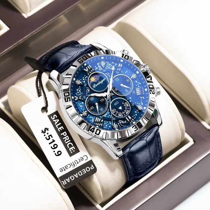 POEDAGAR luxe mode homme montre étanche lumineux chronographe montres en cuir pour hommes sport en plein air