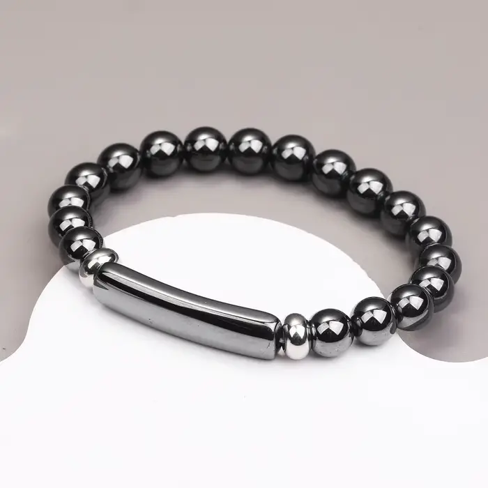 Bracelet en hématite naturelle pour hommes – Perles en forme de baril pour la paix