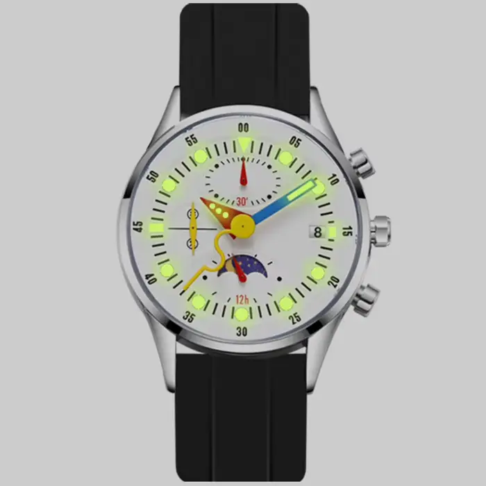 Montre à quartz multifonctionnelle pour homme avec phases lunaires et aiguilles colorées
