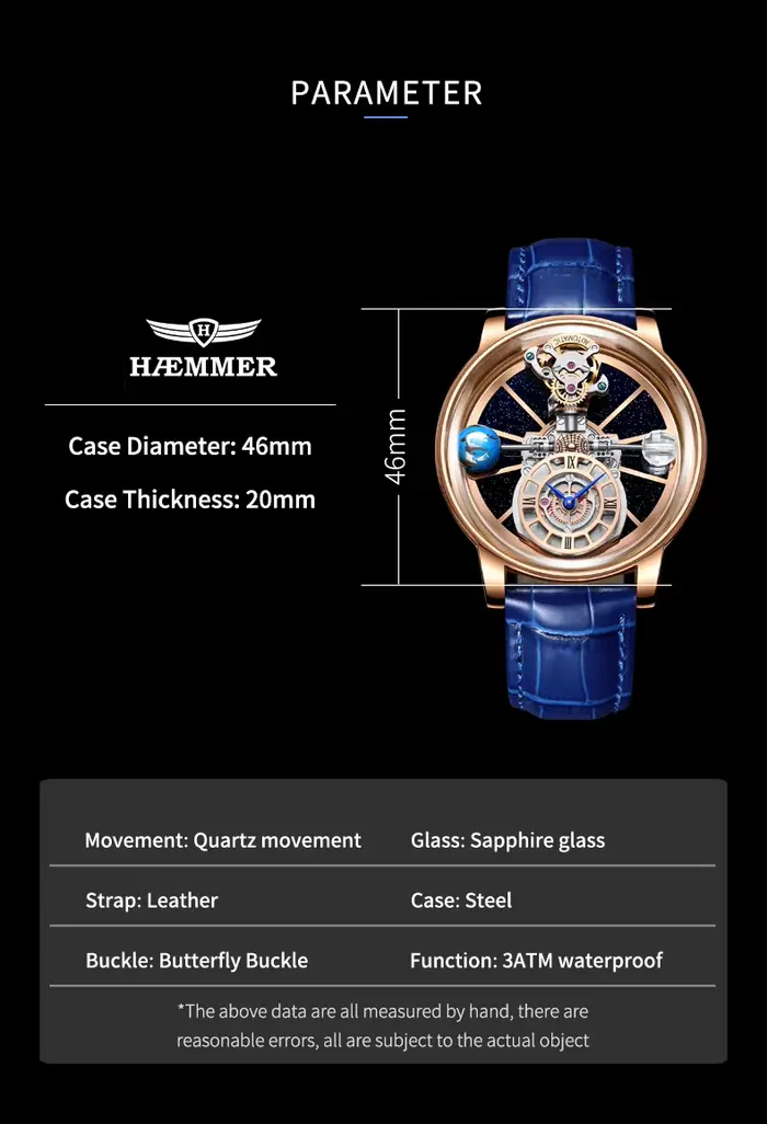 2024 HAEMMER montre pour hommes céleste boîtier Transparent conception