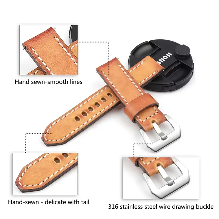 Bracelet de montre Vintage en cuir véritable fait à la main pour hommes