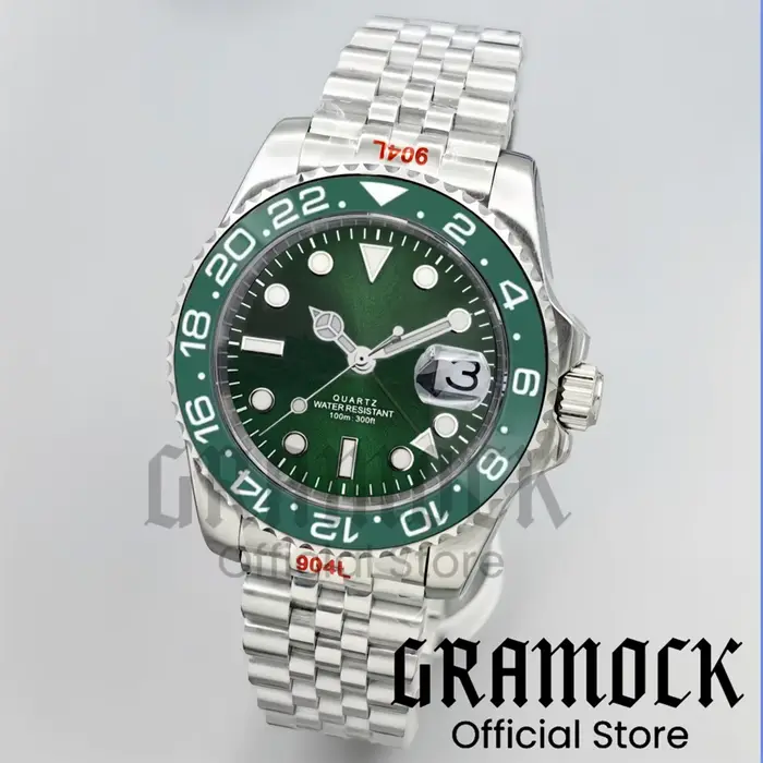 Gramock 40MM GMT montre pour hommes bleu ciel lunette en céramique acier bracelet huître montres