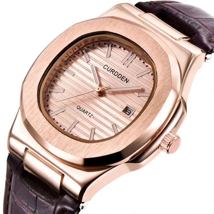 Hommes Original CURDDEN marque montres mode bracelet en cuir décontracté Date d'affaires Quartz montre-bracelet noir Relogios Masculinos 2025