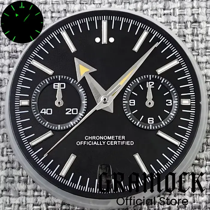 GRAMOCK 31.5mm VK64 Quartz noir/Neay/gris cadran de montre avec Silber Beige 5 broches aiguilles