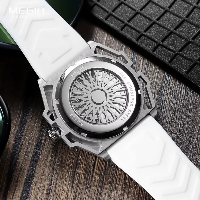 MEGIR montre automatique de mode pour hommes Sport militaire montre-bracelet mécanique étanche avec cadran squelette bracelet en Silicone 8603