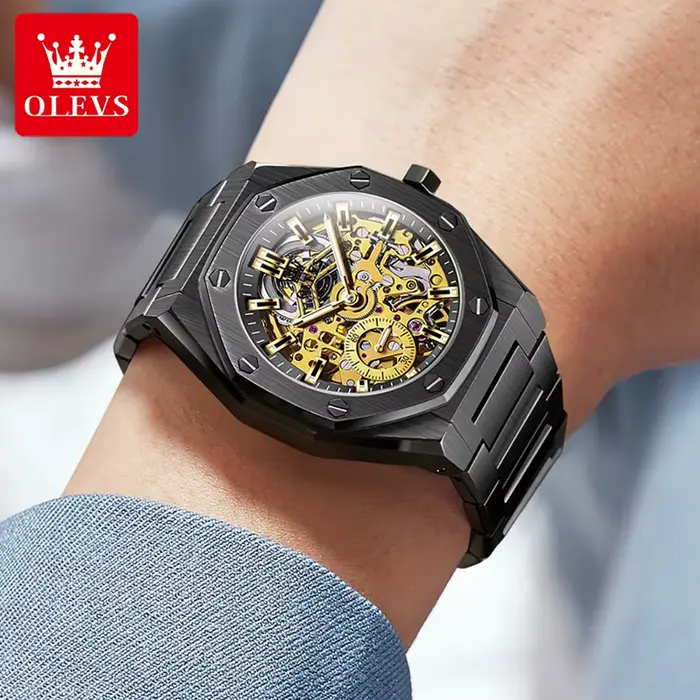 Montre OLEVS Mécanique Squelette Lumineuse pour Homme Occasions Spéciales Robuste Étanche
