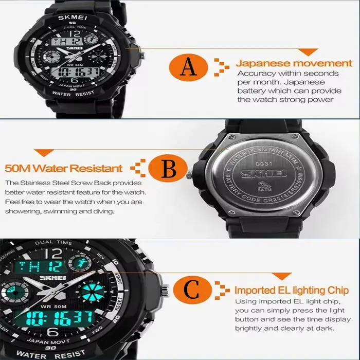 Skmei montres de Sport numériques pour enfants garçon fille mode double temps