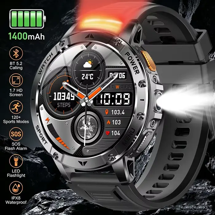 Montre connectée avec écran IPS de 1,7 pouces, batterie de 1400 mAh, étanche IPX8, plus de 120 modes