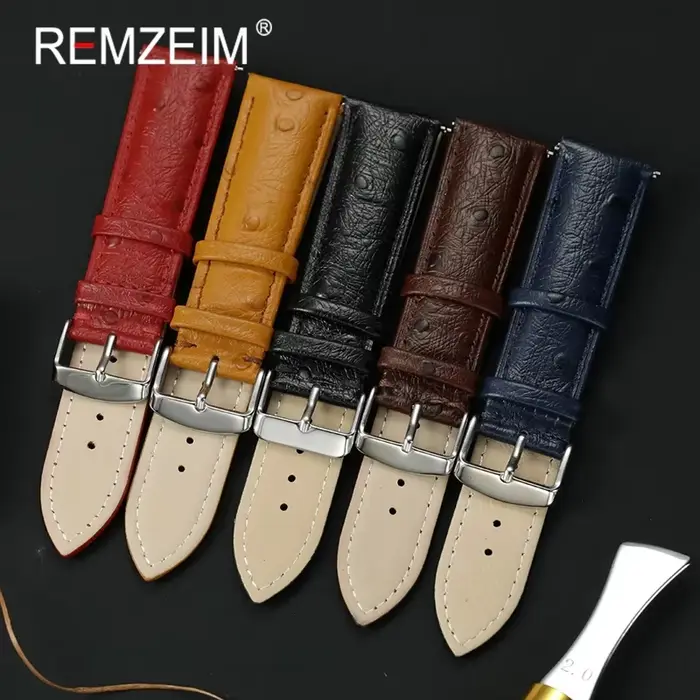 Bracelet de poignet en cuir motif d'autruche pour hommes et femmes avec boucle à ardillon et largeur variable 18mm 20mm 22mm