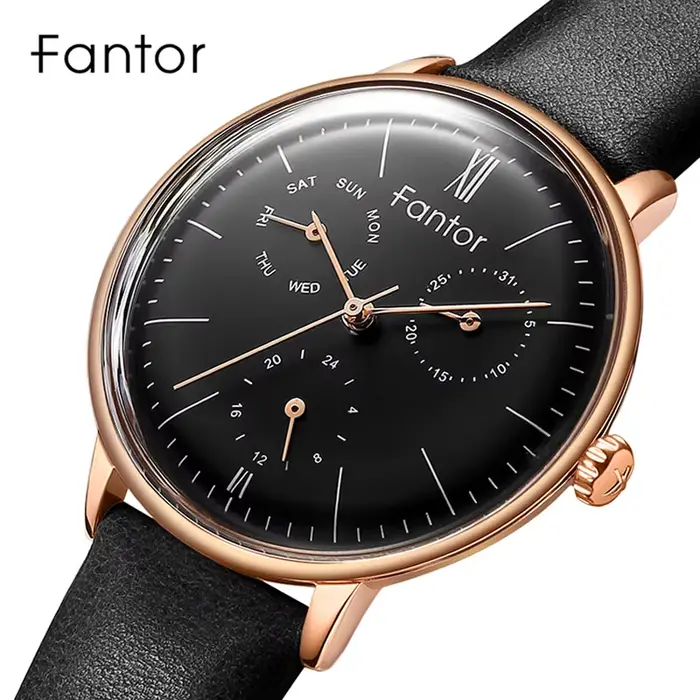 Montre Fantor en laiton et cuir pour femmes, élégante montre-bracelet avec chronographe Quartz pour occasions spéciales