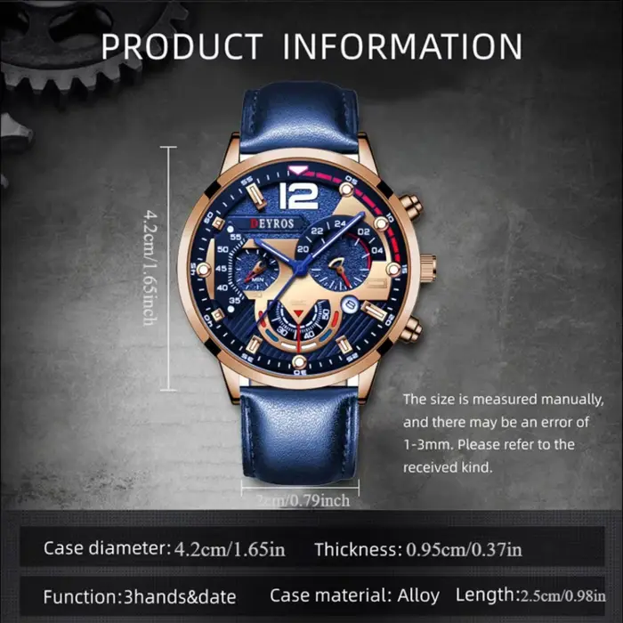 Montre-bracelet DEYROS élégante à quartz pour hommes avec calendrier complet pour occasions formelles et décontractées