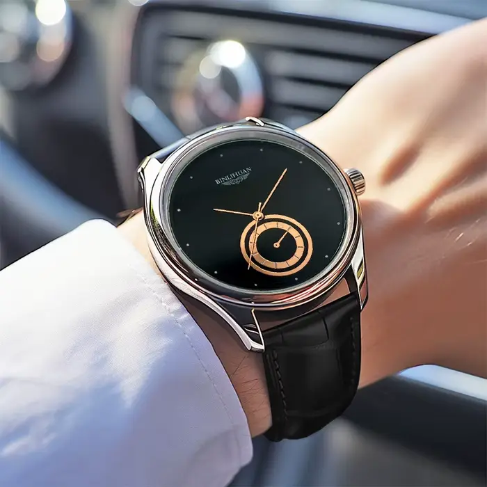Montre à quartz homme élégante décontractée avec bracelet en cuir pour occasions spéciales et quotidienne