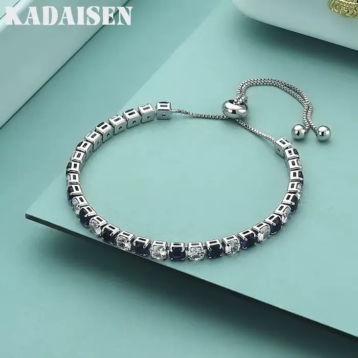 Bracelet en argent Sterling 925 pour femmes, chaîne en Zircon blanc/bleu, à la mode, bijoux de fête,