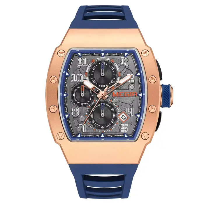 MEGIR chronographe montre à Quartz pour hommes mode étanche lumineux bracelet en Silicone 316 boîte 