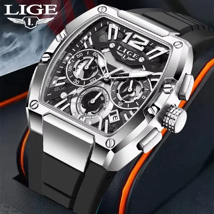 LIGE hommes montres montre carrée créative pour homme sport chronographe lumineux Date horloge haut de gamme