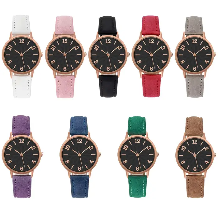 Montre Numérique à Quartz avec Bracelet en Cuir Givré pour Femme et Fille