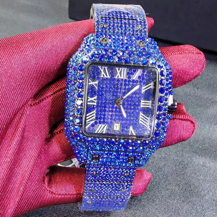 Montre glacée pour hommes plein diamant Reloj Mujer homme montre-bracelet à Quartz mâle nouveau noir or bleu vert dames carré Hip Hop horloge