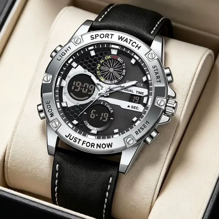 Montres militaires FOXBOX montres de sport chronographe double affichage analogique-digital robuste résistante à l'eau pour hommes aventuriers et collectionneurs