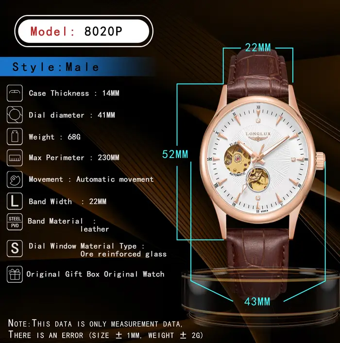 LONGLUX montre automatique style élégant en gros montres mécaniques squelette rome étanche montre po