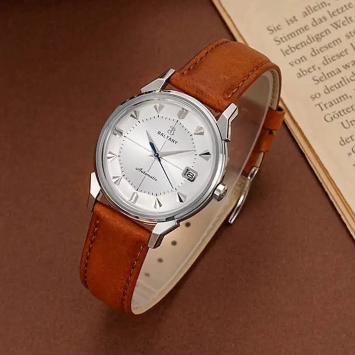 Montre automatique Baltany pour homme, édition limitée avec mouvement Miyota 9015, résistance à l'eau 50m, bracelet en cuir et boîtier en acier inoxydable