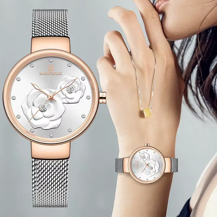 Montre Naviforce en acier inoxydable résistante à l'eau pour femmes élégantes et actives diverses occasions et styles